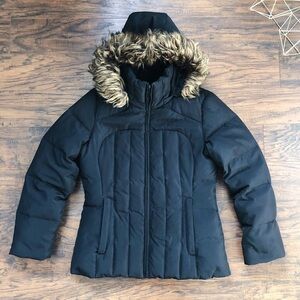 Calvin Klein • Goose Down Puffer Jacket coat black quilted faux fur trim hood